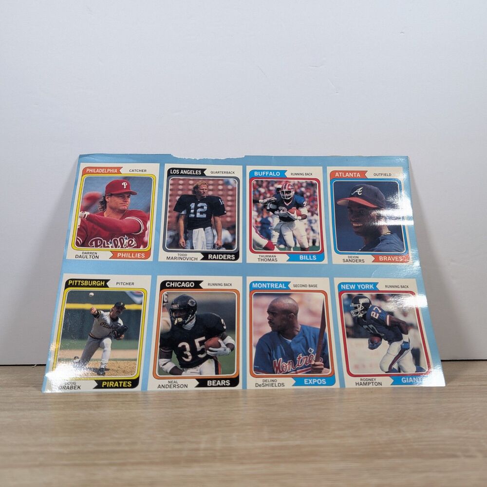 Vintage Topps Sports Card Panel Cut 8 Card Lot NFL MLB Mixed Stars 1980s